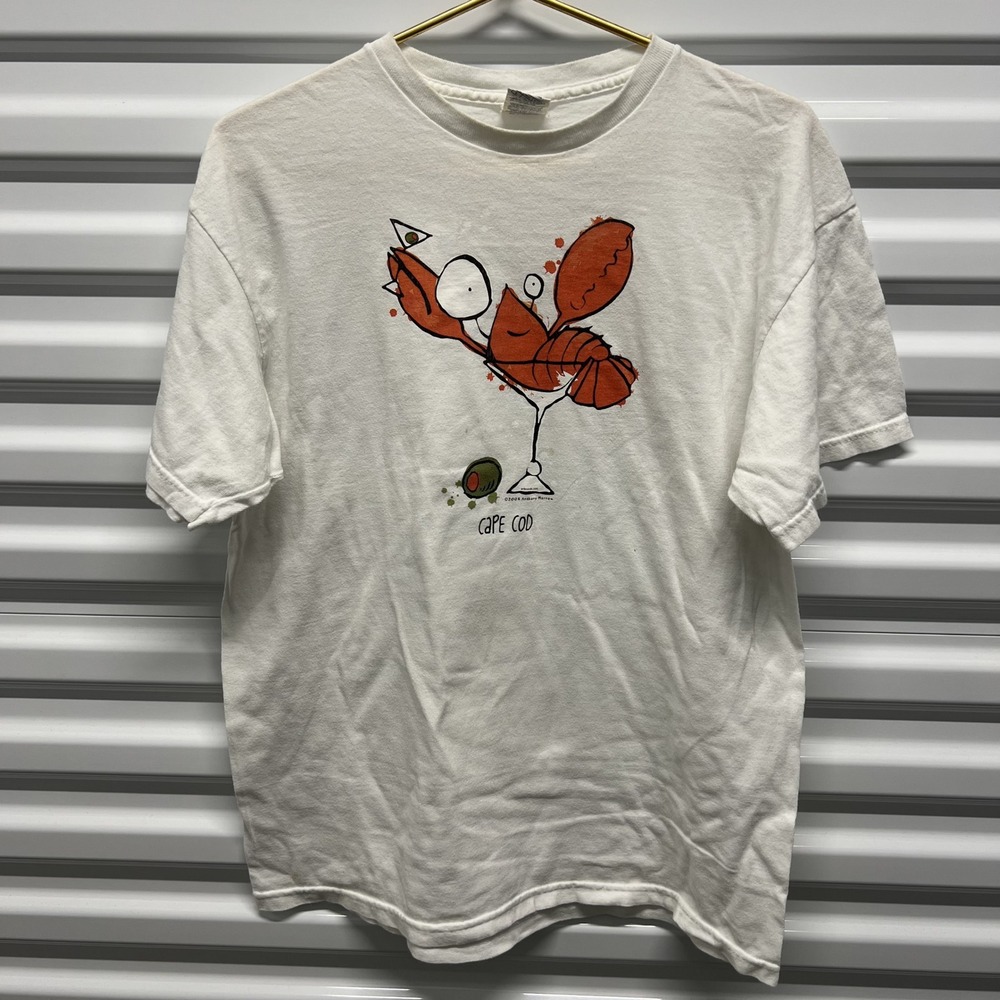 Delta Mens T Shirt L Cotton White Cape Cod Lobster Martini Graphic Tee Short Slv
